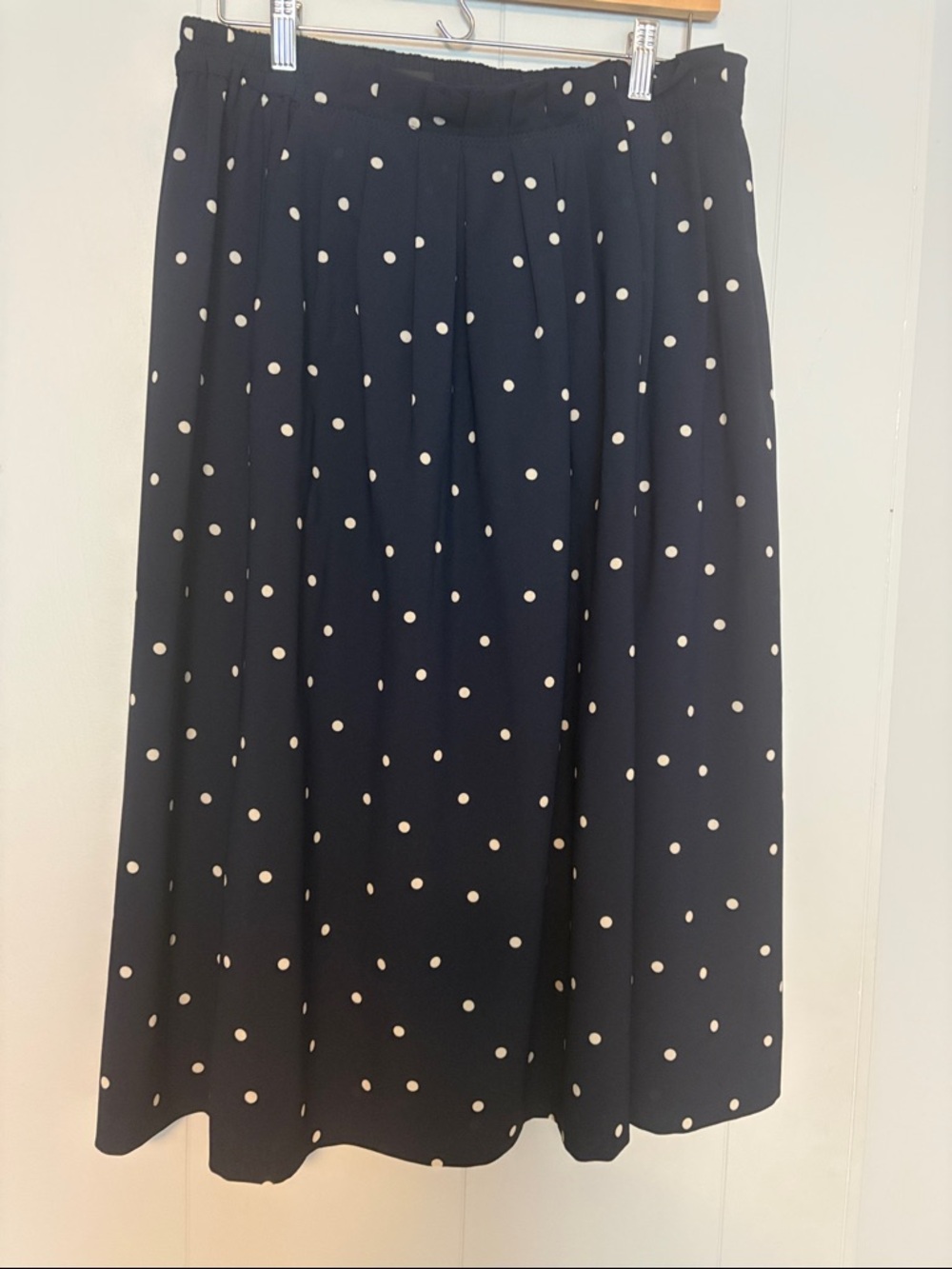 J. Crew Navy Midi Skirt with Cream Polka Dots